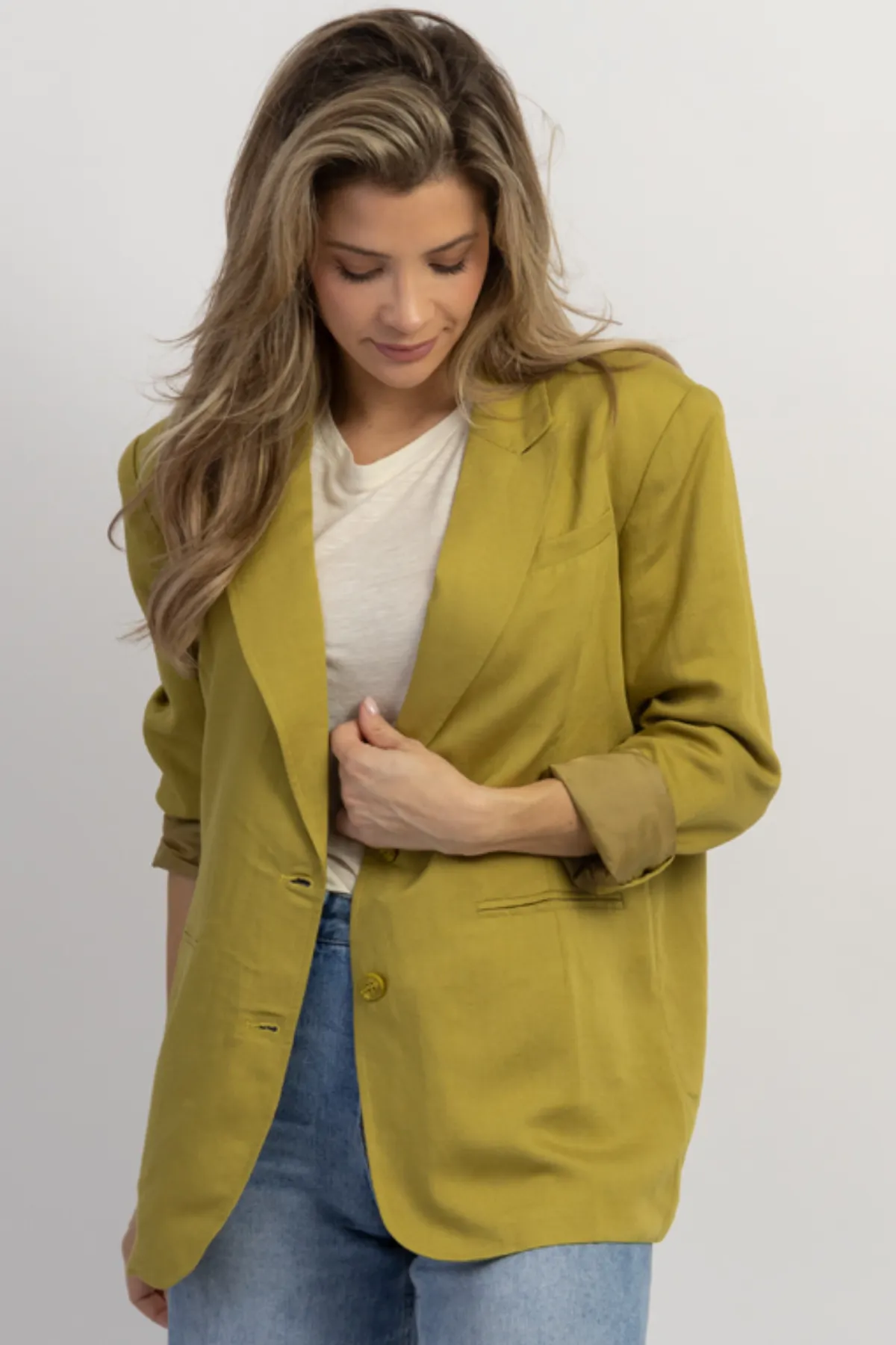 CHARTREUSE STRICTLY BIZ BUTTON BLAZER