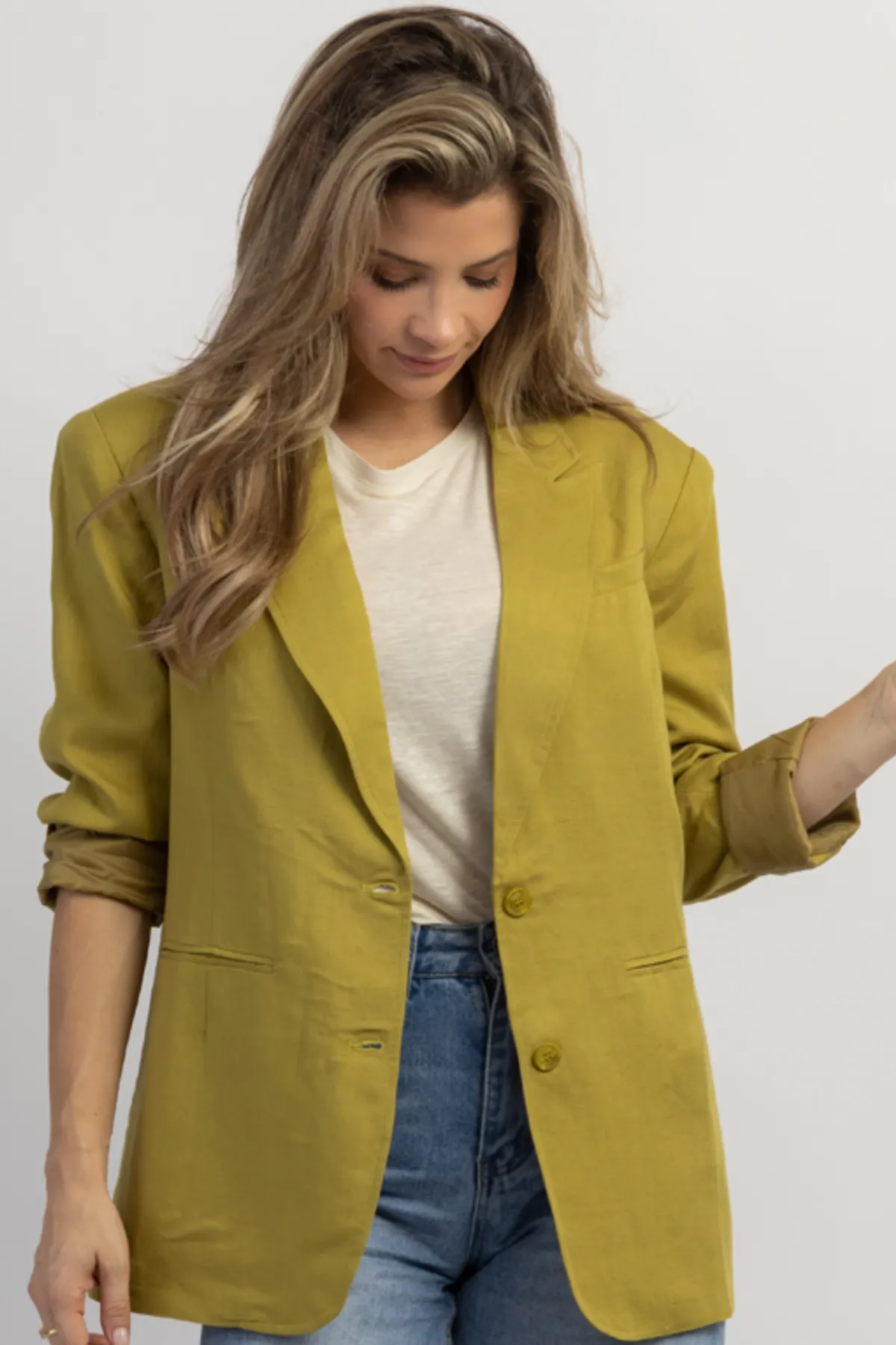 CHARTREUSE STRICTLY BIZ BUTTON BLAZER