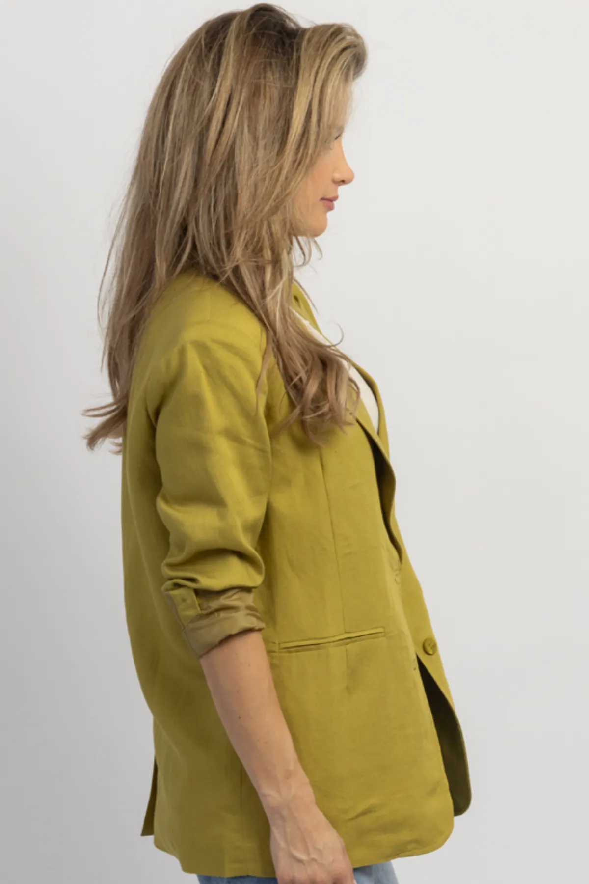 CHARTREUSE STRICTLY BIZ BUTTON BLAZER