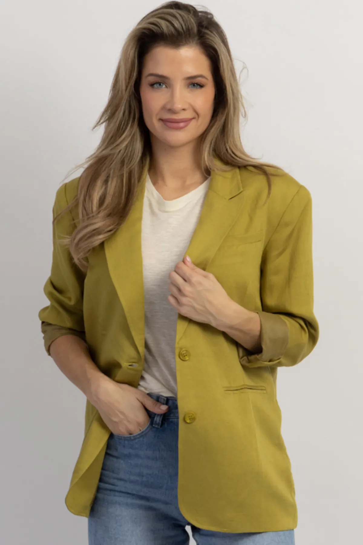 CHARTREUSE STRICTLY BIZ BUTTON BLAZER