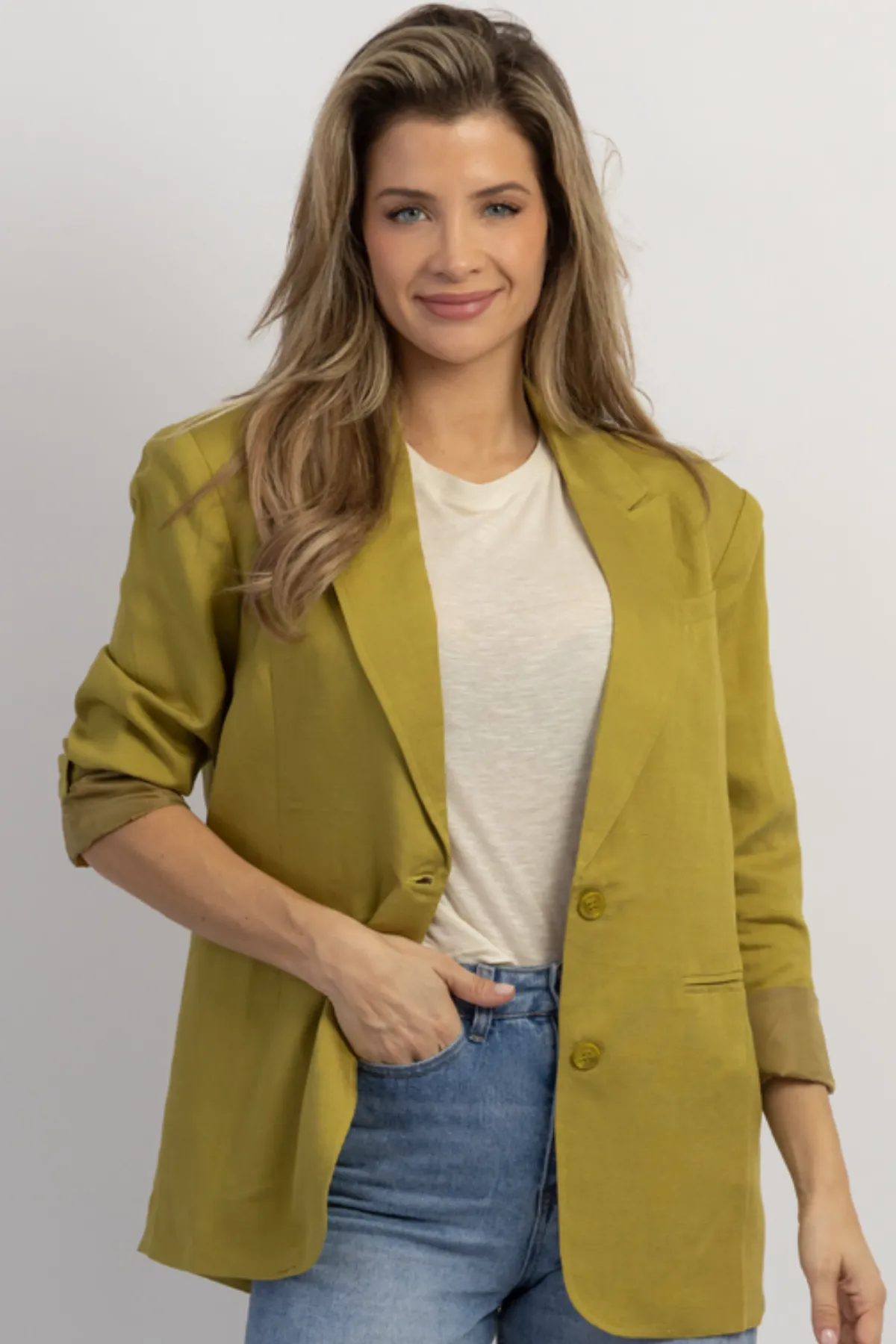 CHARTREUSE STRICTLY BIZ BUTTON BLAZER