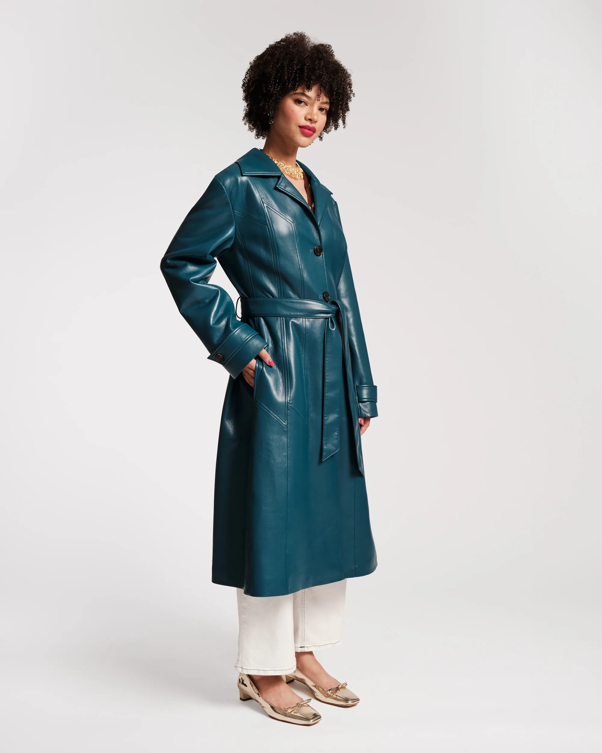 Chelsea Faux Leather Trench Coat