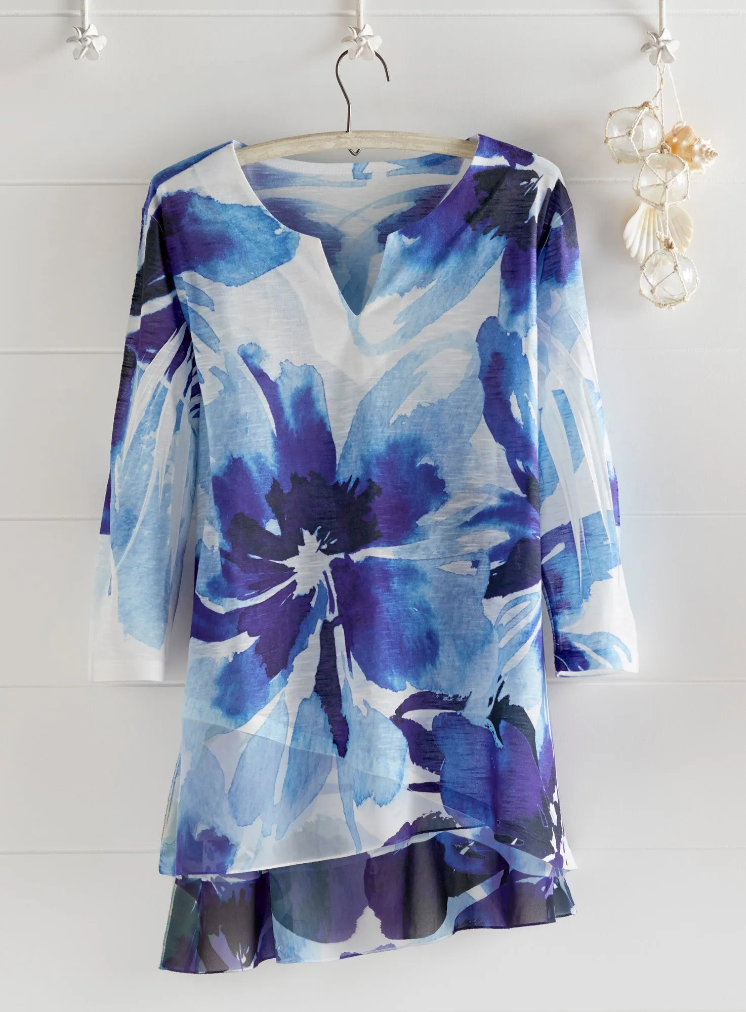 Cobalt Blooms High-Low Tunic