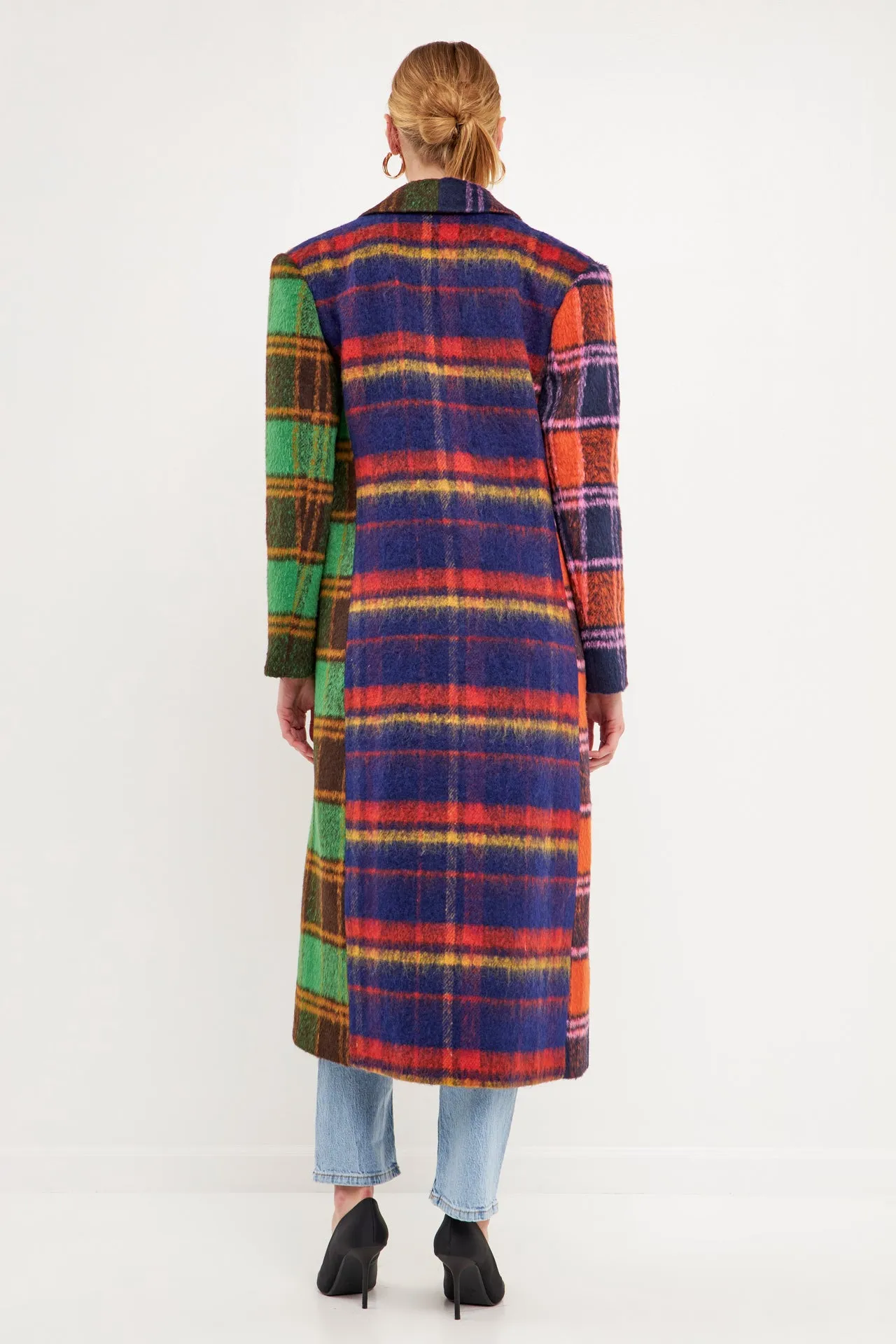 Colorblock Plaid Trench Coat