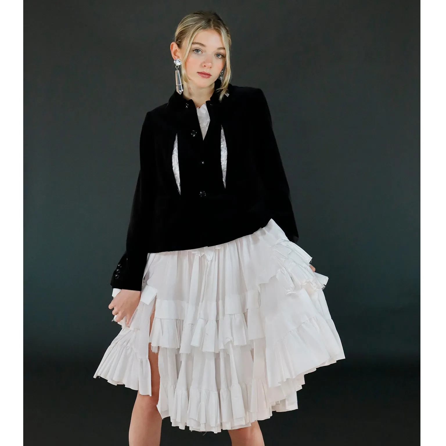 Comme des Garcons Black Velvet White Cotton Ruffle Peek a Boo Tulle Dress