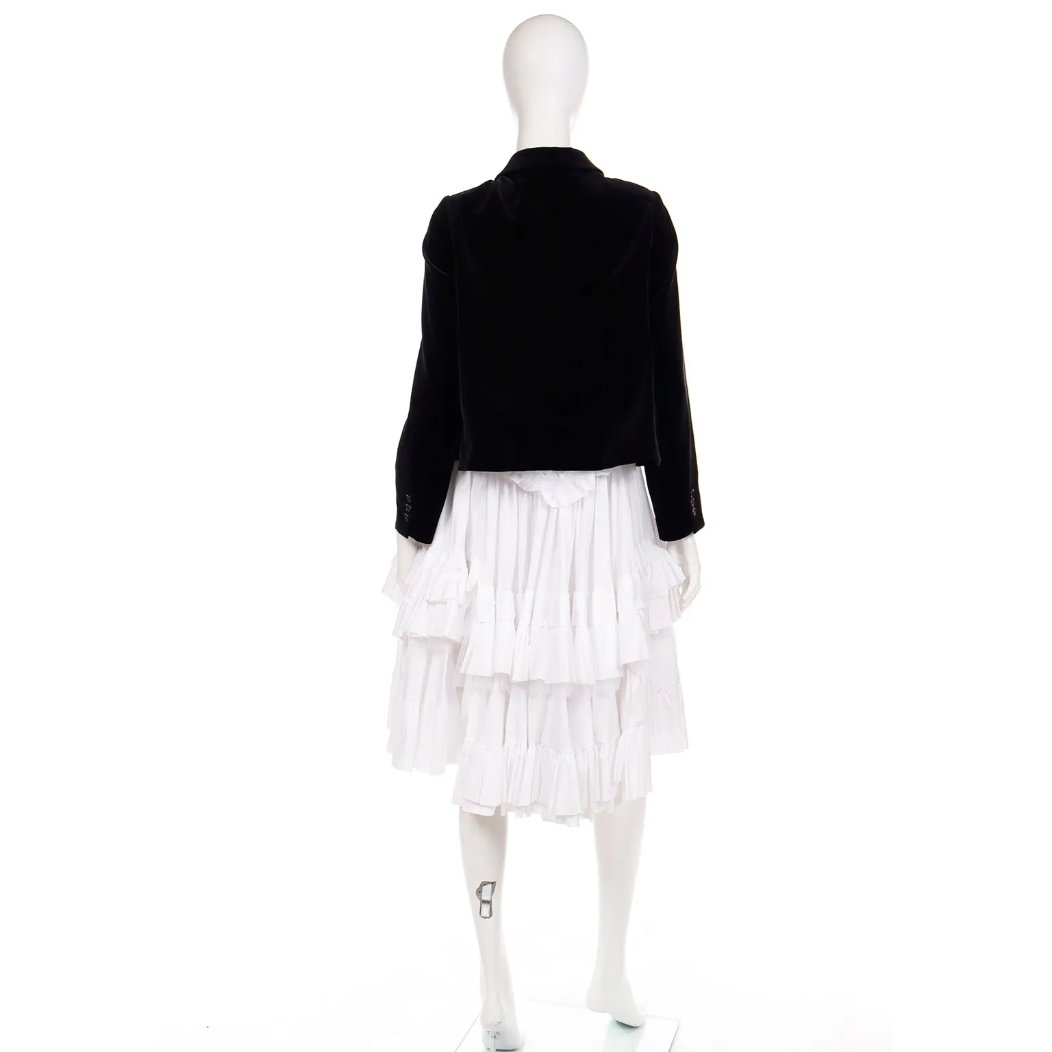 Comme des Garcons Black Velvet White Cotton Ruffle Peek a Boo Tulle Dress