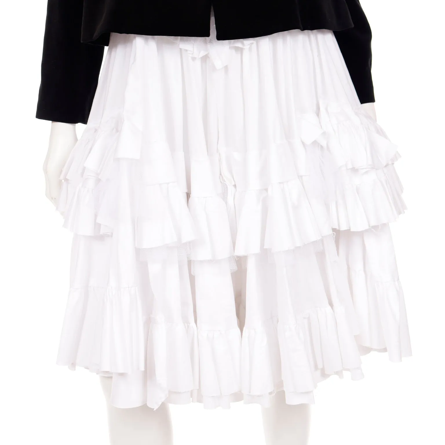 Comme des Garcons Black Velvet White Cotton Ruffle Peek a Boo Tulle Dress