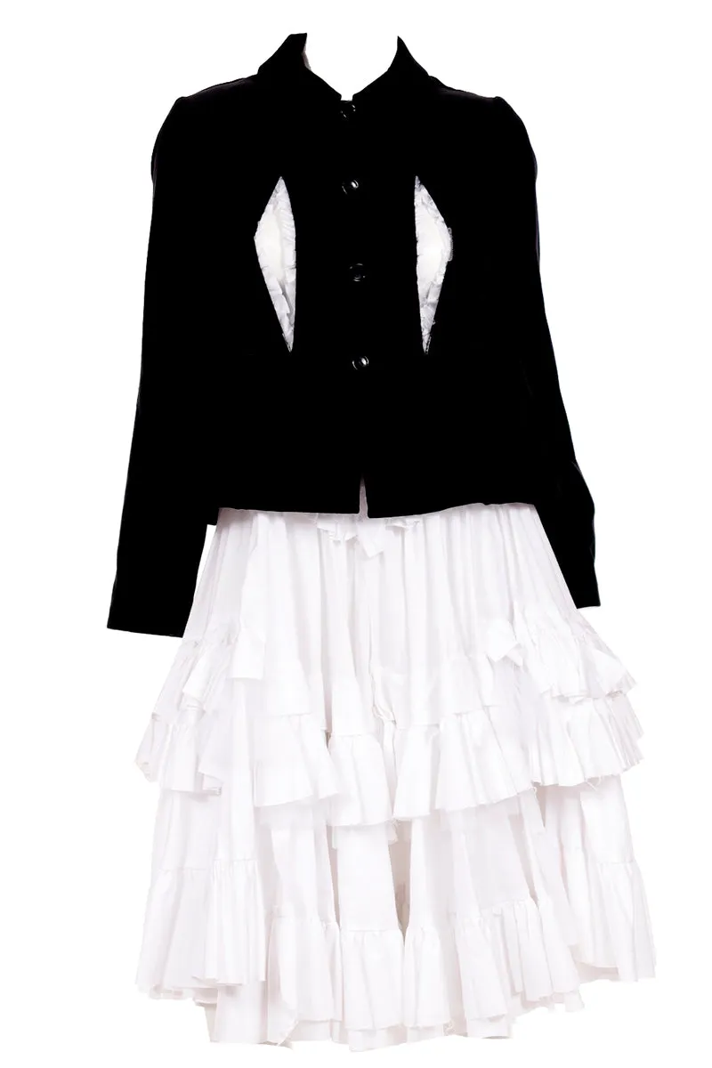 Comme des Garcons Black Velvet White Cotton Ruffle Peek a Boo Tulle Dress