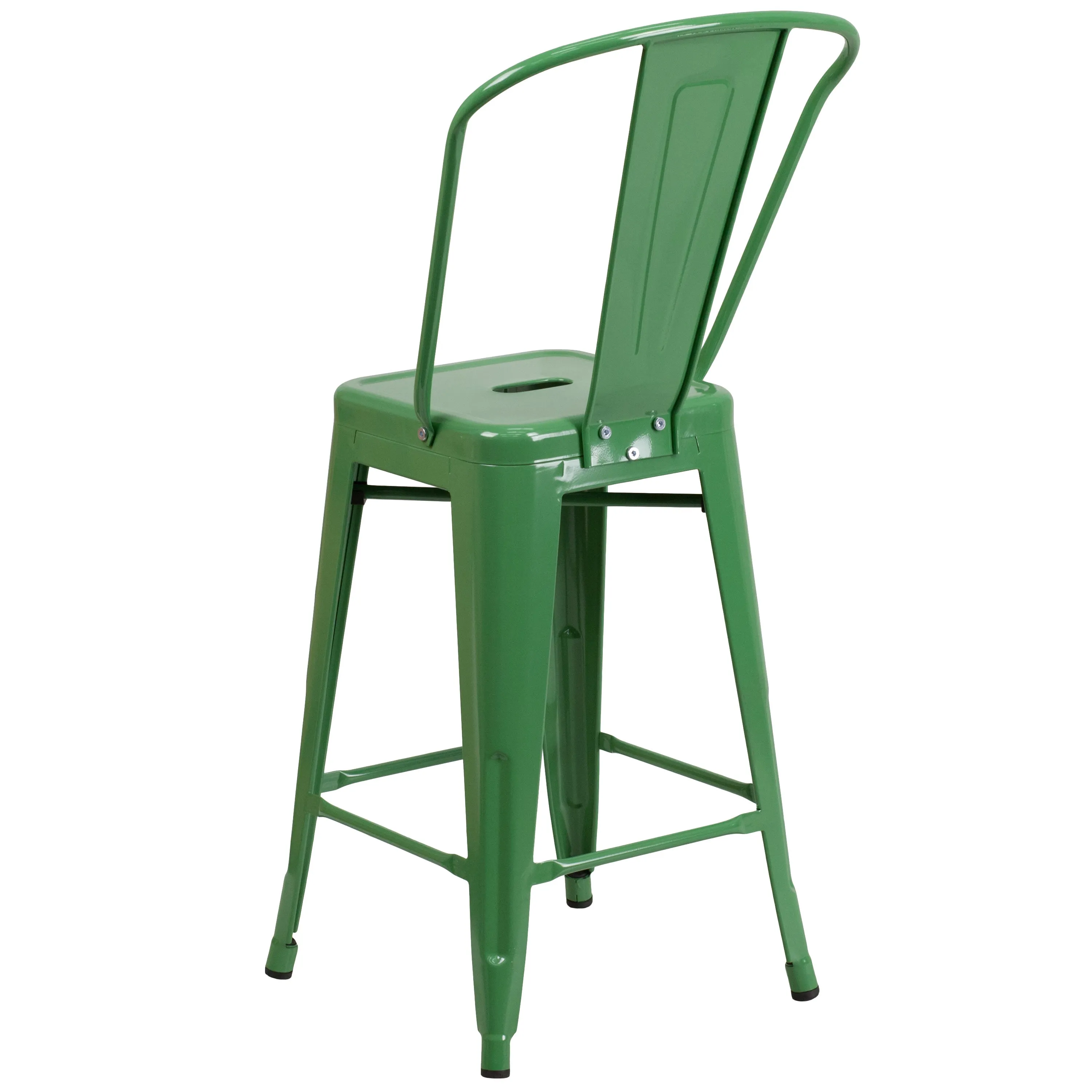 Commercial Grade 24" High Metal Indoor-Outdoor Counter Height Stool with Back