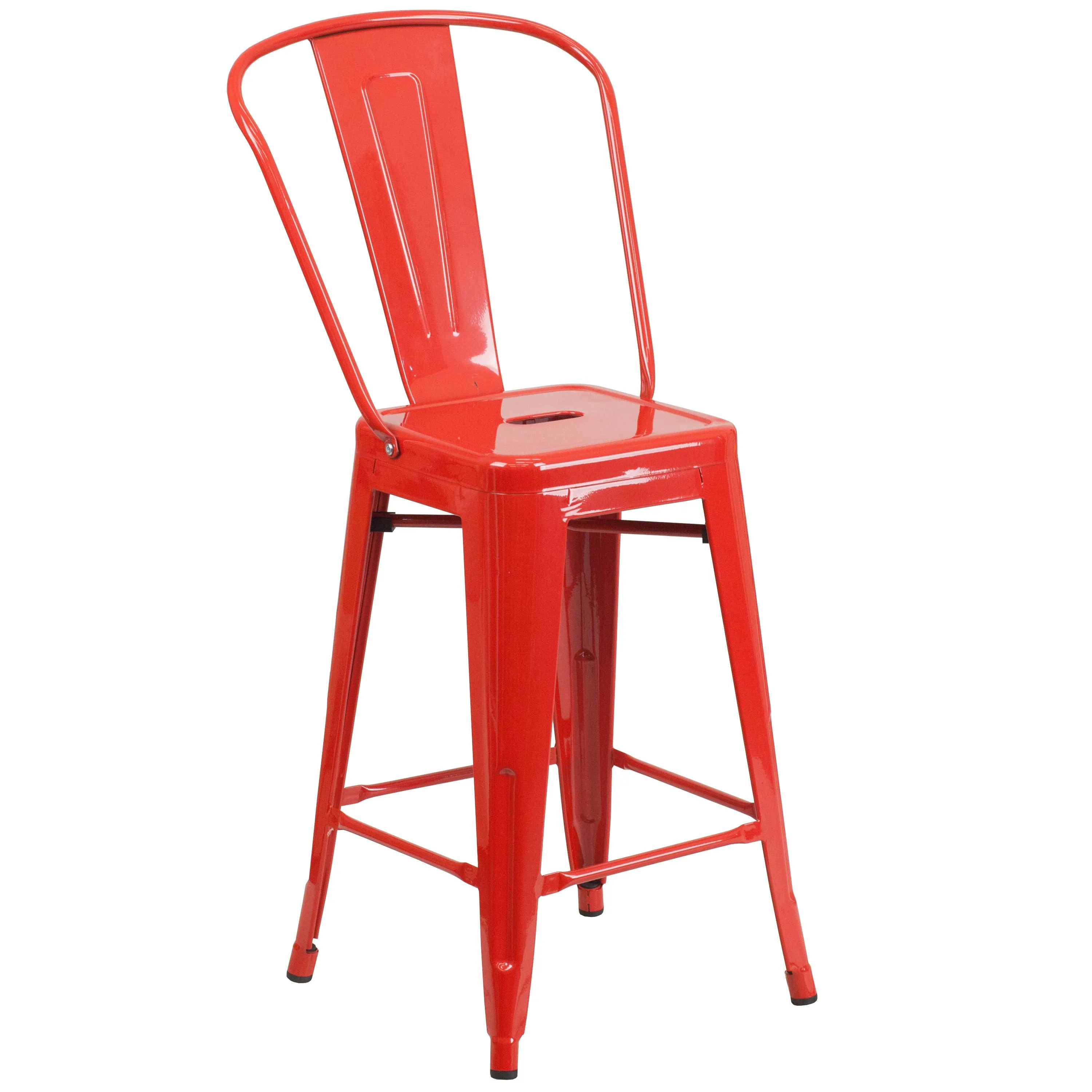 Commercial Grade 24" High Metal Indoor-Outdoor Counter Height Stool with Back