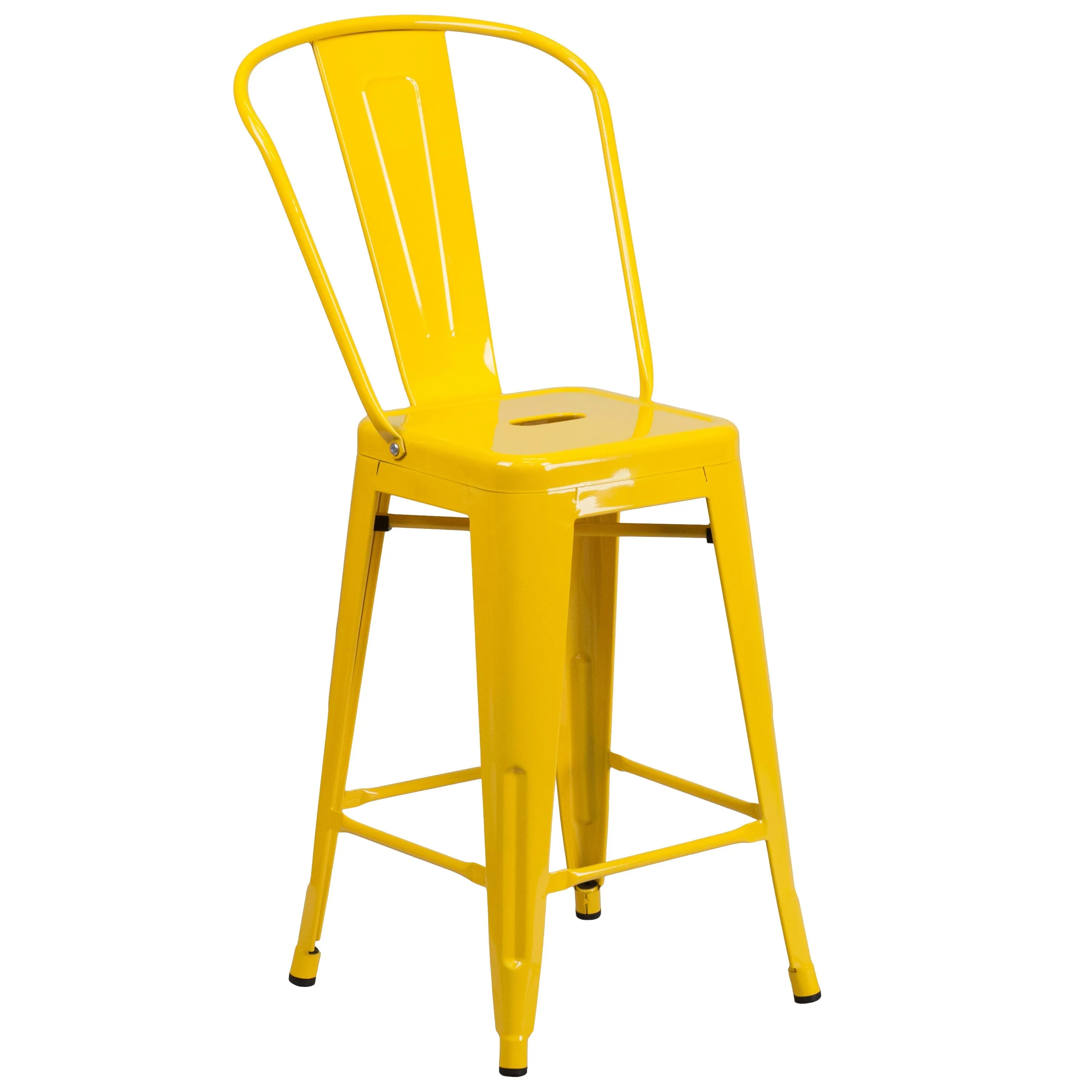 Commercial Grade 24" High Metal Indoor-Outdoor Counter Height Stool with Back