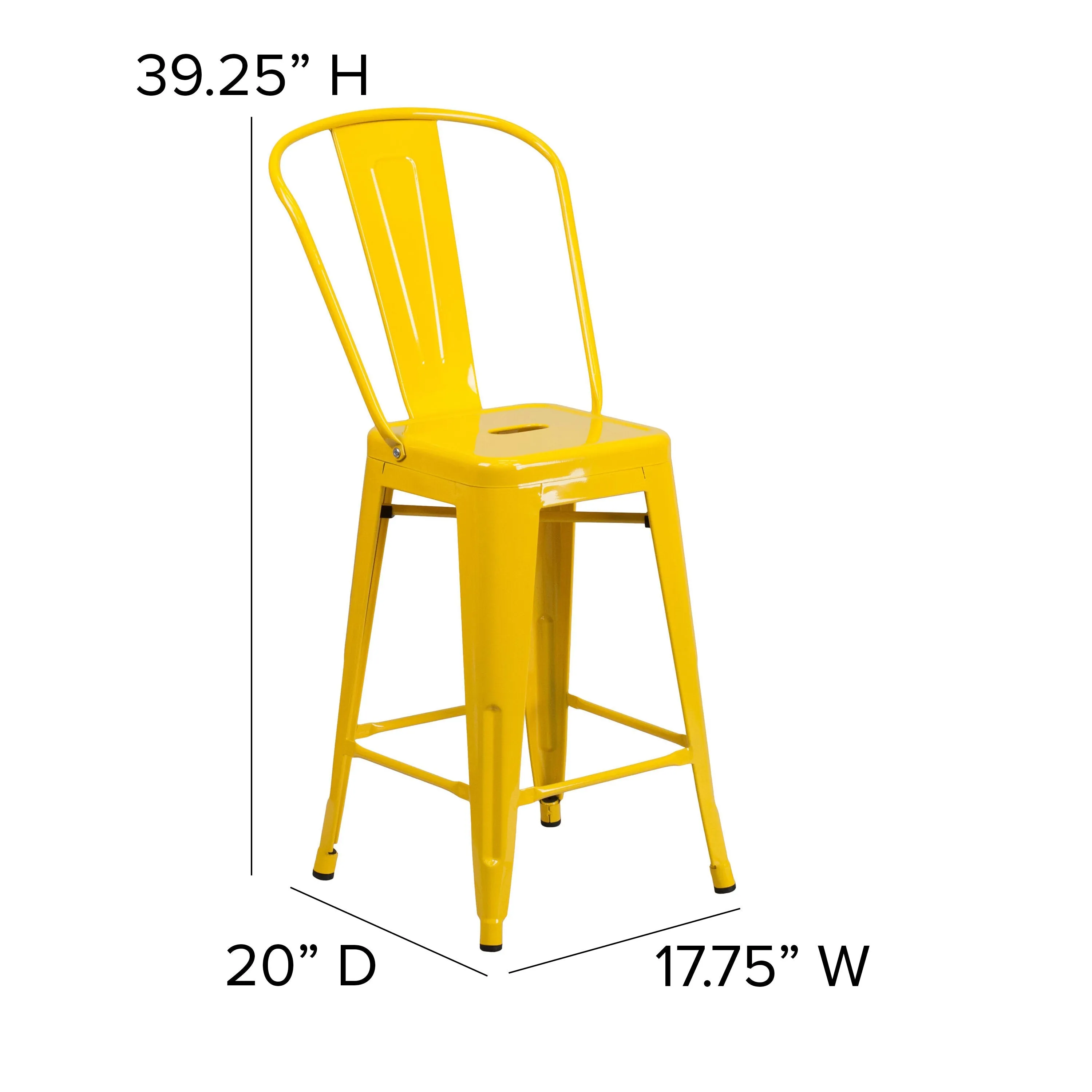 Commercial Grade 24" High Metal Indoor-Outdoor Counter Height Stool with Back