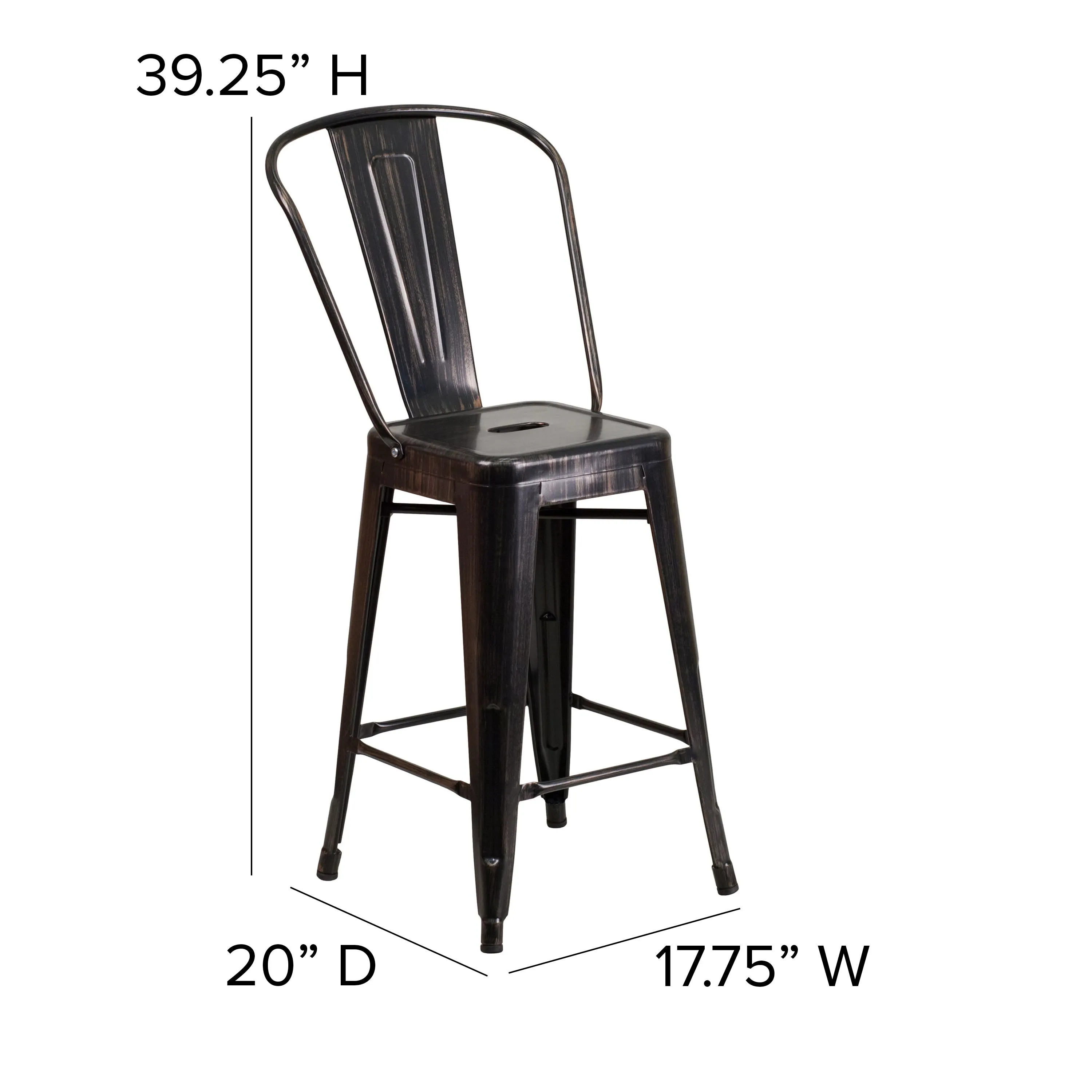 Commercial Grade 24" High Metal Indoor-Outdoor Counter Height Stool with Back