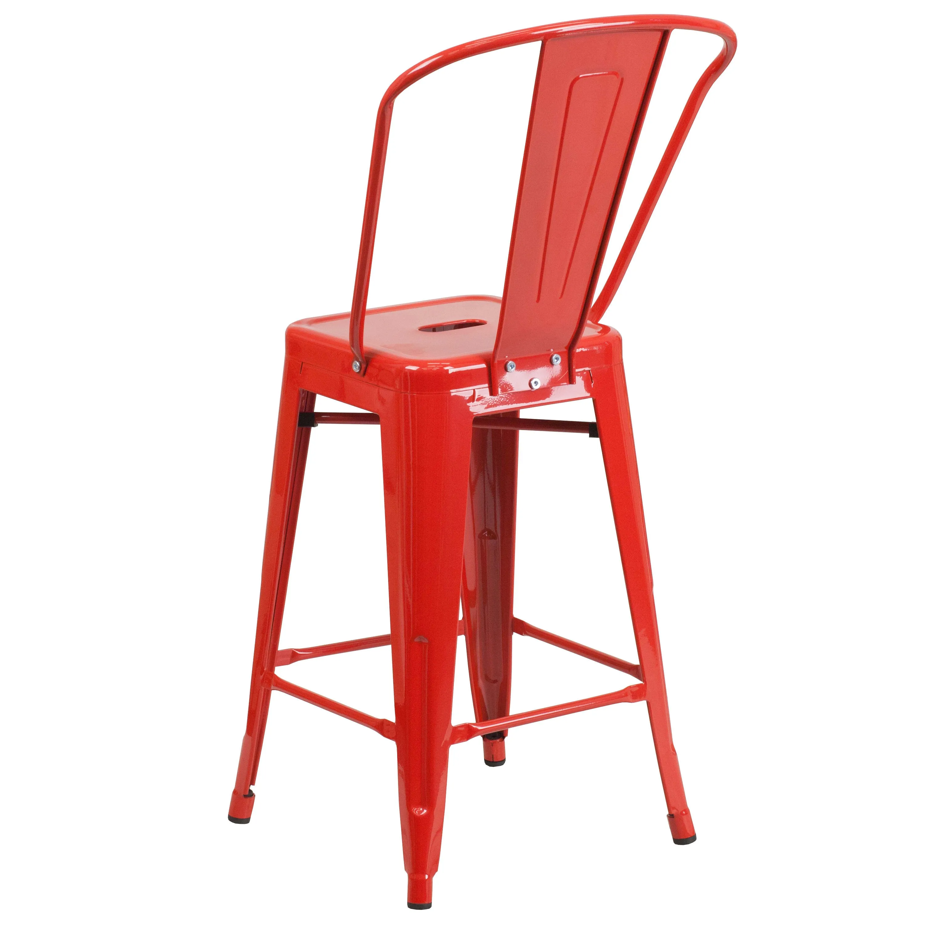 Commercial Grade 24" High Metal Indoor-Outdoor Counter Height Stool with Back