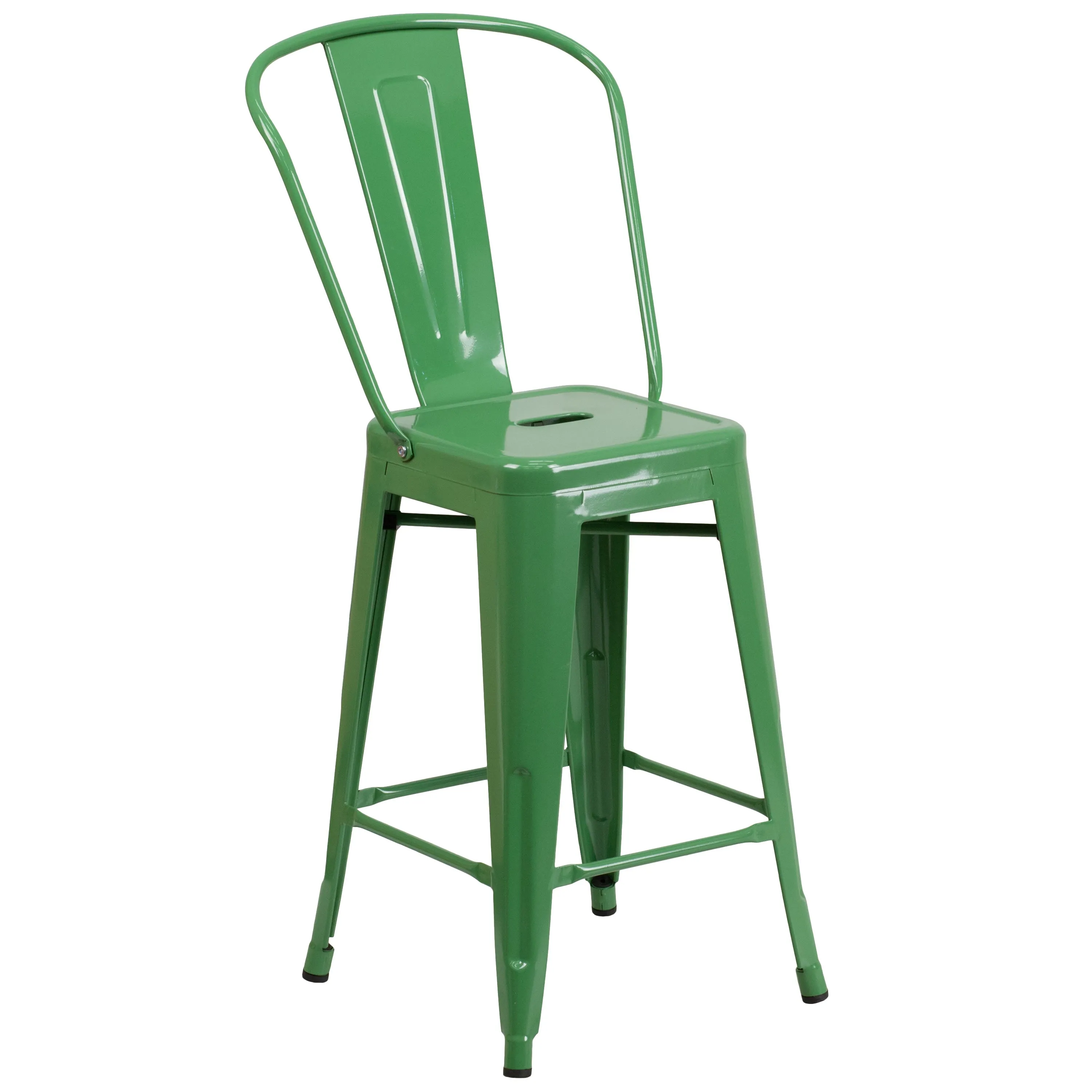 Commercial Grade 24" High Metal Indoor-Outdoor Counter Height Stool with Back