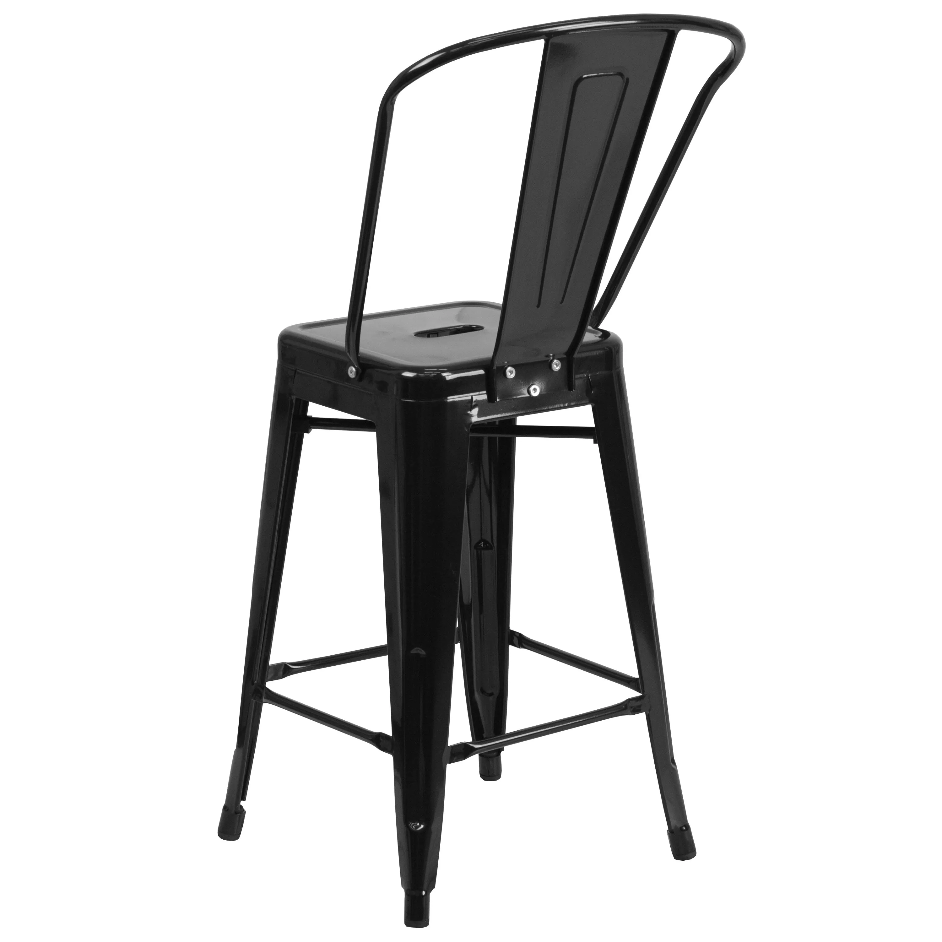 Commercial Grade 24" High Metal Indoor-Outdoor Counter Height Stool with Back