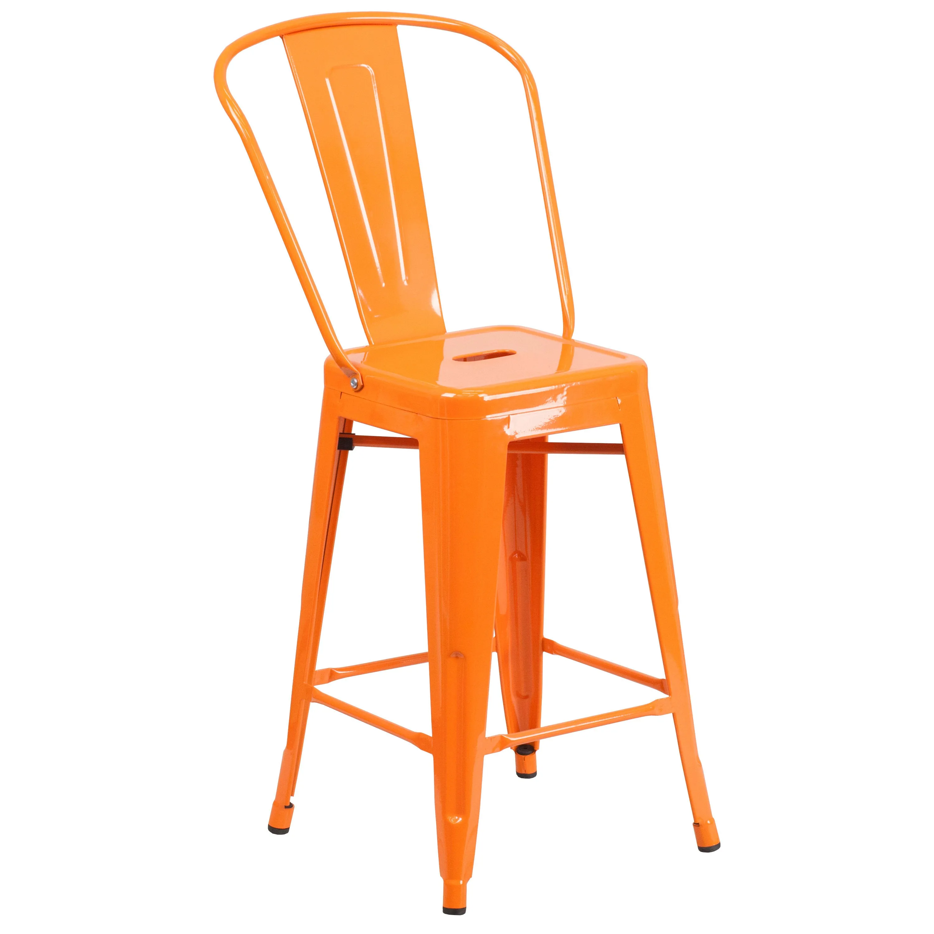 Commercial Grade 24" High Metal Indoor-Outdoor Counter Height Stool with Back