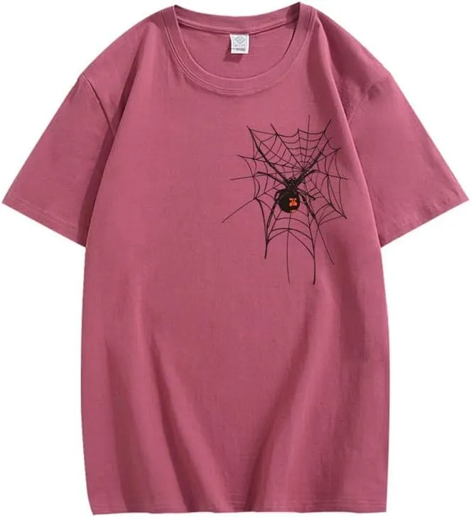 CORIRESHA Halloween Spider Web T-Shirt Crewneck Short Sleeve Casual Teen Y2K Aesthetics Clothing