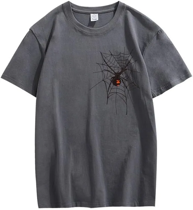 CORIRESHA Halloween Spider Web T-Shirt Crewneck Short Sleeve Casual Teen Y2K Aesthetics Clothing