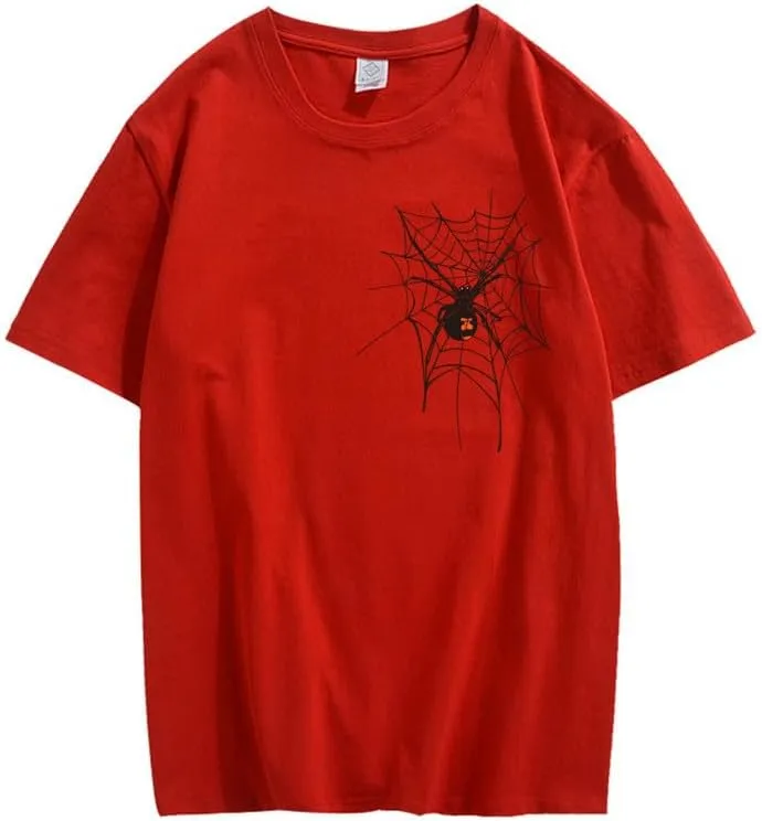 CORIRESHA Halloween Spider Web T-Shirt Crewneck Short Sleeve Casual Teen Y2K Aesthetics Clothing