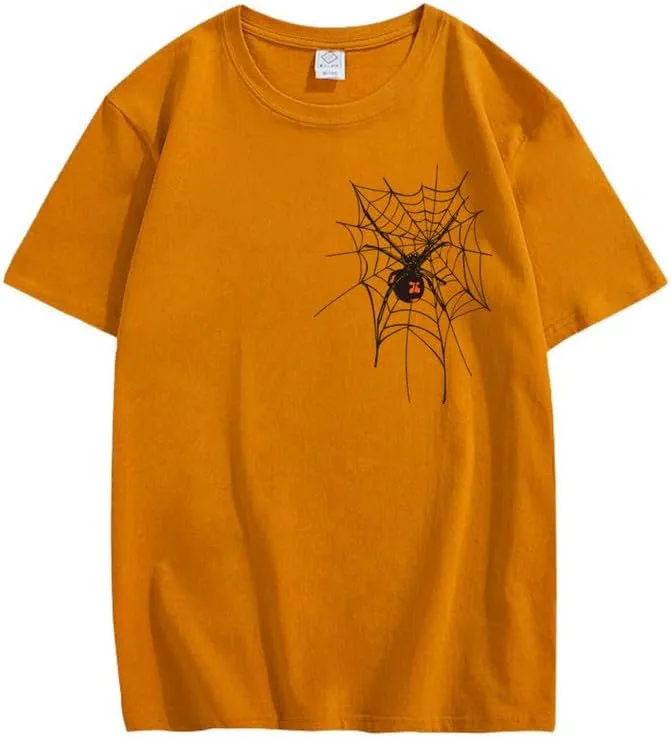 CORIRESHA Halloween Spider Web T-Shirt Crewneck Short Sleeve Casual Teen Y2K Aesthetics Clothing