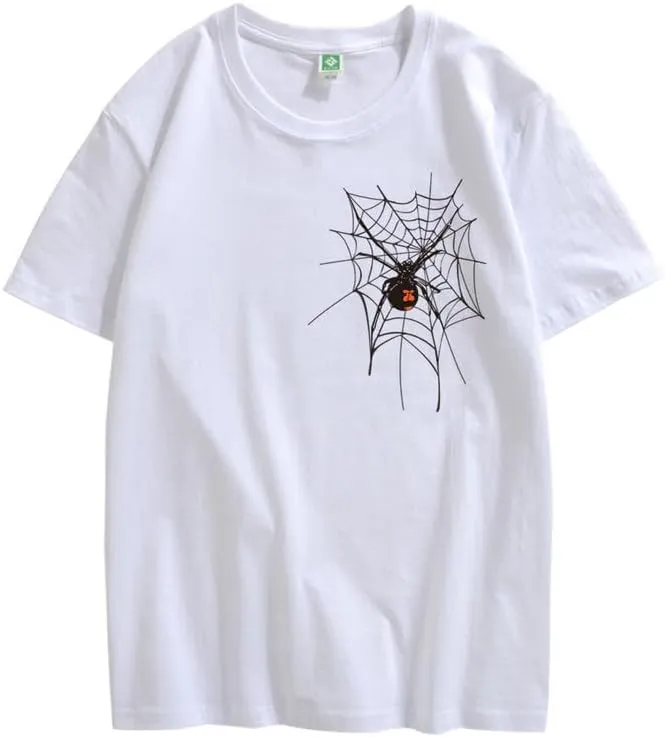 CORIRESHA Halloween Spider Web T-Shirt Crewneck Short Sleeve Casual Teen Y2K Aesthetics Clothing