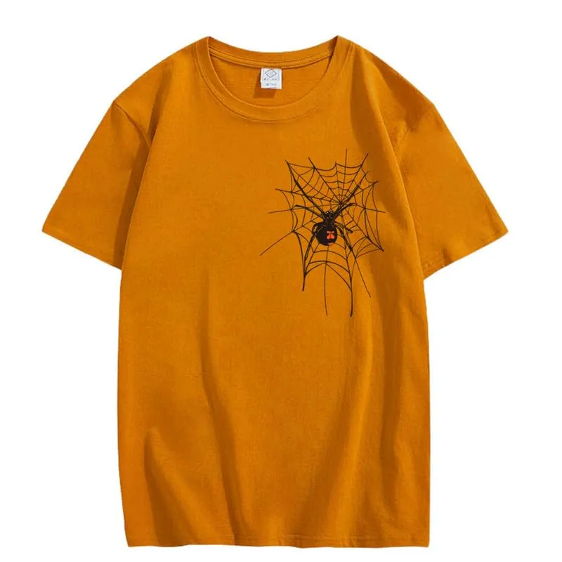 CORIRESHA Halloween Spider Web T-Shirt Crewneck Short Sleeve Casual Teen Y2K Aesthetics Clothing