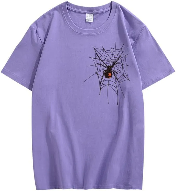 CORIRESHA Halloween Spider Web T-Shirt Crewneck Short Sleeve Casual Teen Y2K Aesthetics Clothing