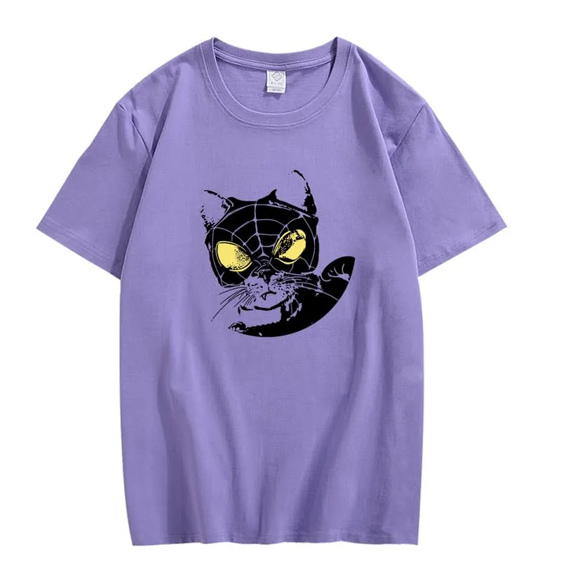 CORIRESHA Teen Cat Lovers Spider Web T-Shirt Crewneck Short Sleeves Casual Y2k Top