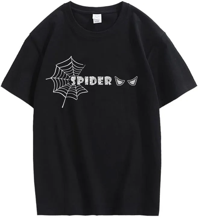 CORIRESHA Women's Y2K Spider Web T-Shirt Crewneck Short Sleeve Casual Halloween Clothing