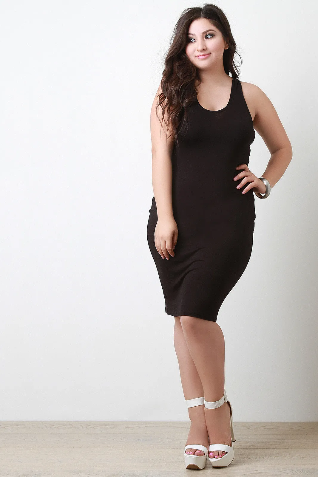 Criss Cross Back Bodycon Midi Tank Dress