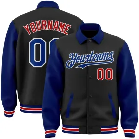 Custom Black Royal-Red Bomber Full-Snap Varsity Letterman Two Tone Lapel Collar Byron Jacket