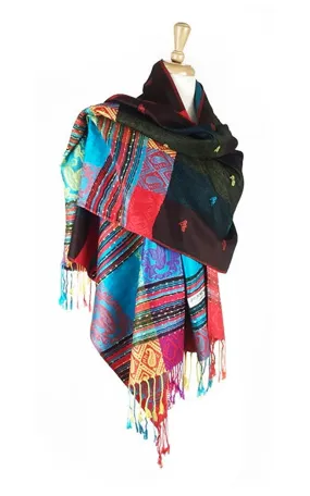 DBS056-9 Black Rainbow Colorful Pashmina Shawl Scarf