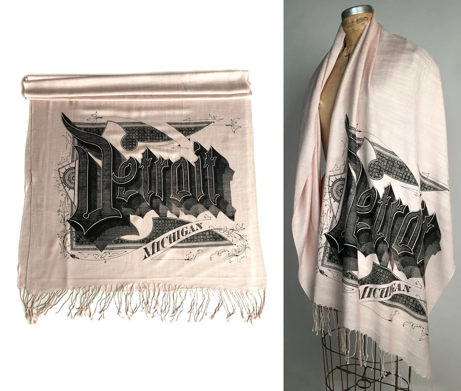 Detroit Michigan Scarf. Linen-weave pashmina