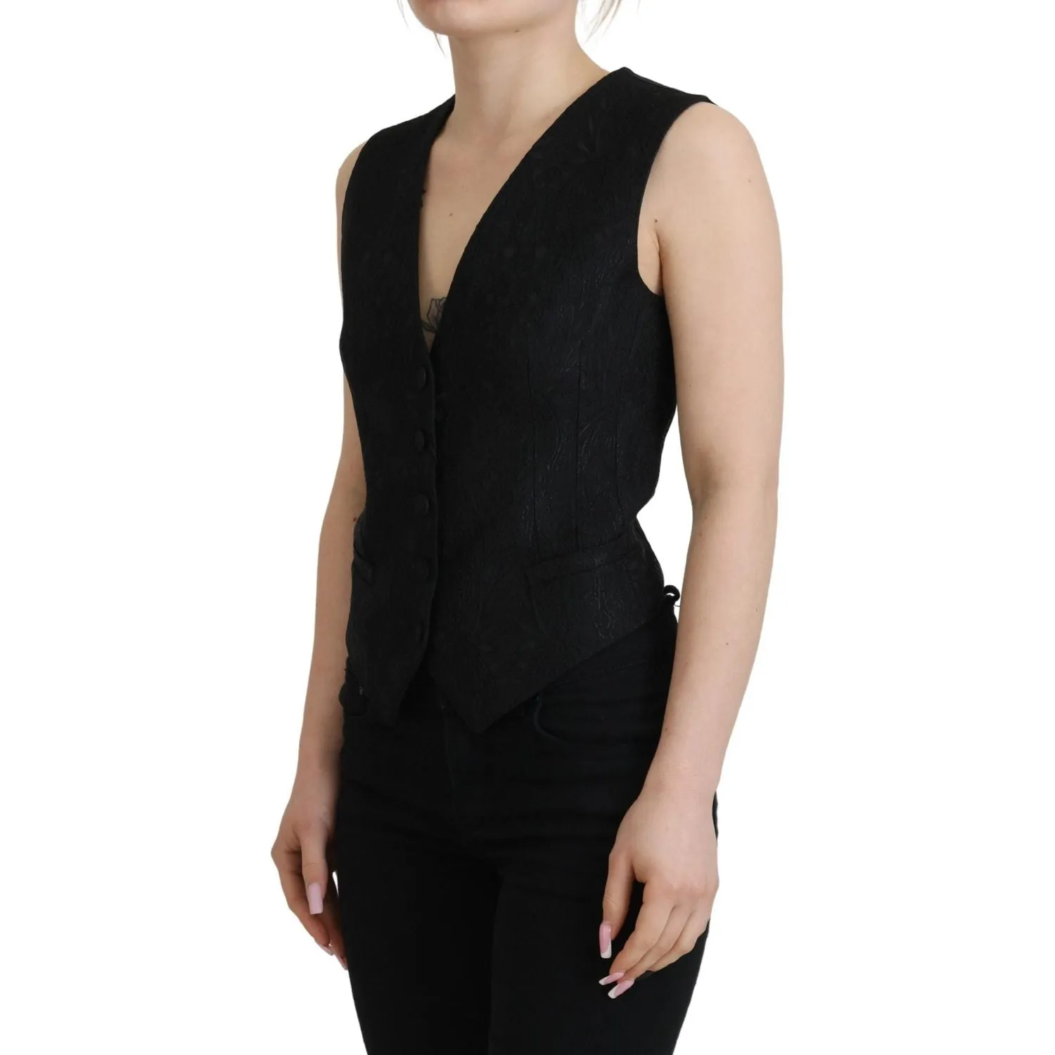 Dolce & Gabbana Elegant Black Silk Blend Waistcoat Vest