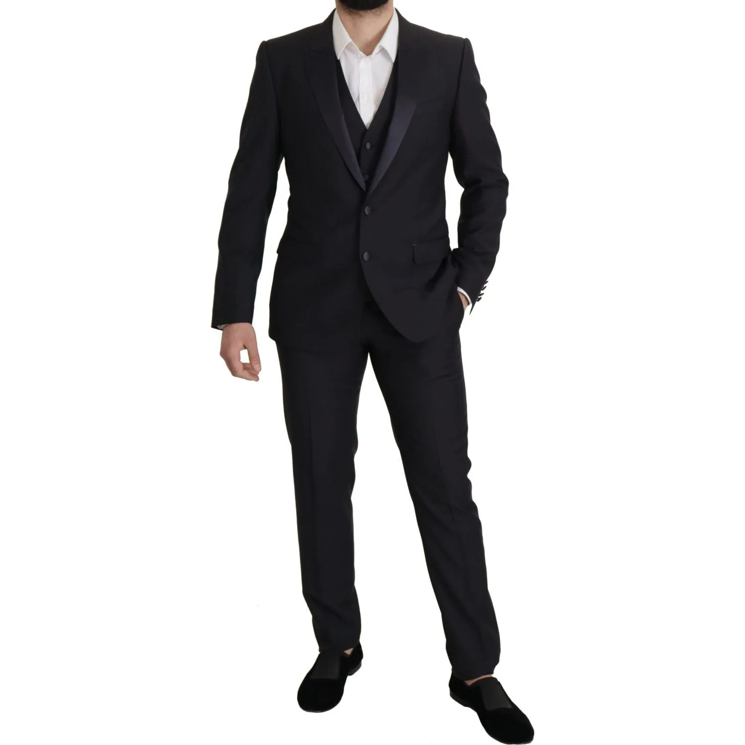 Dolce & Gabbana Elegant Black Three-Piece Wool Blend Suit