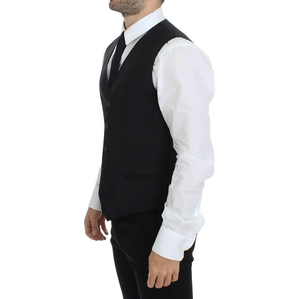 Dolce & Gabbana Elegant Black Wool Silk Dress Vest