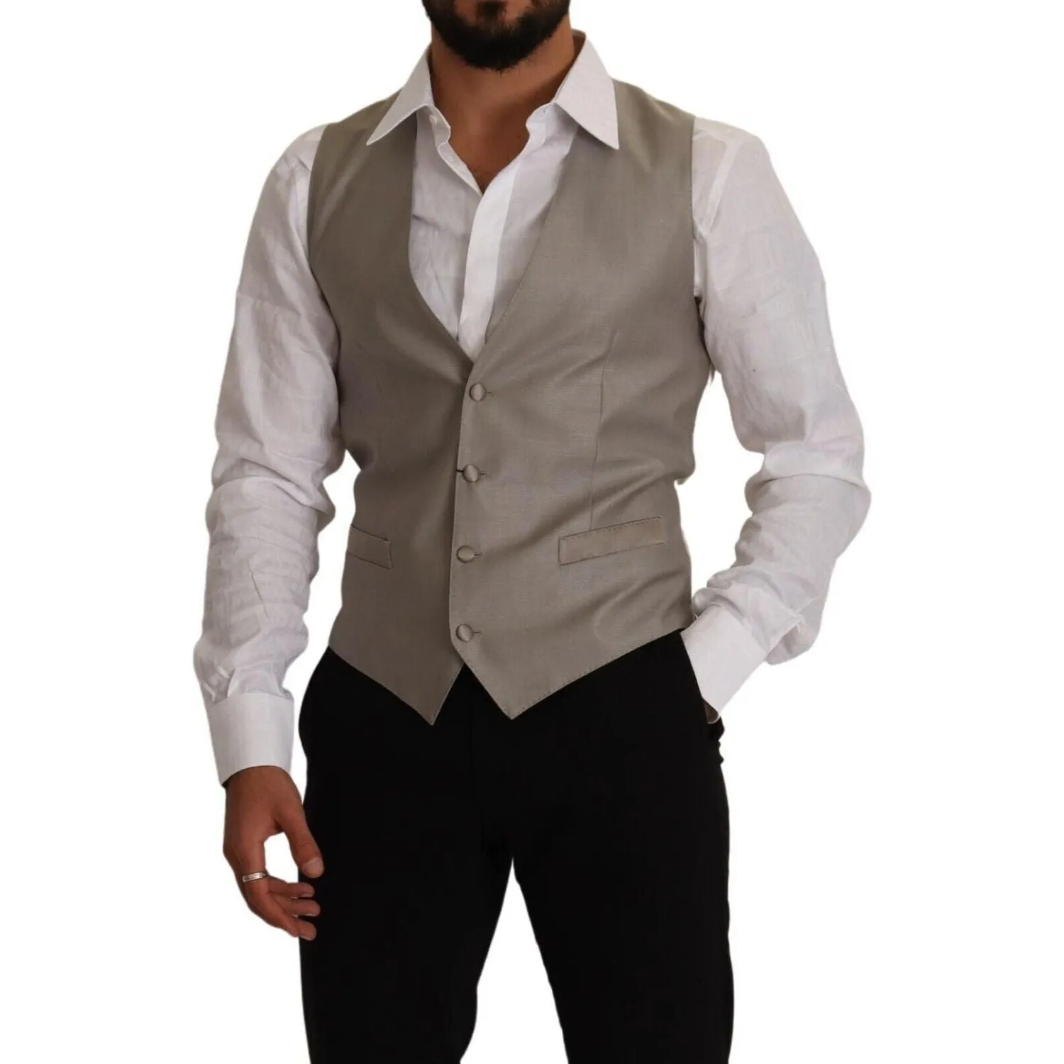 Dolce & Gabbana Elegant Single Breasted Dress Vest in Beige