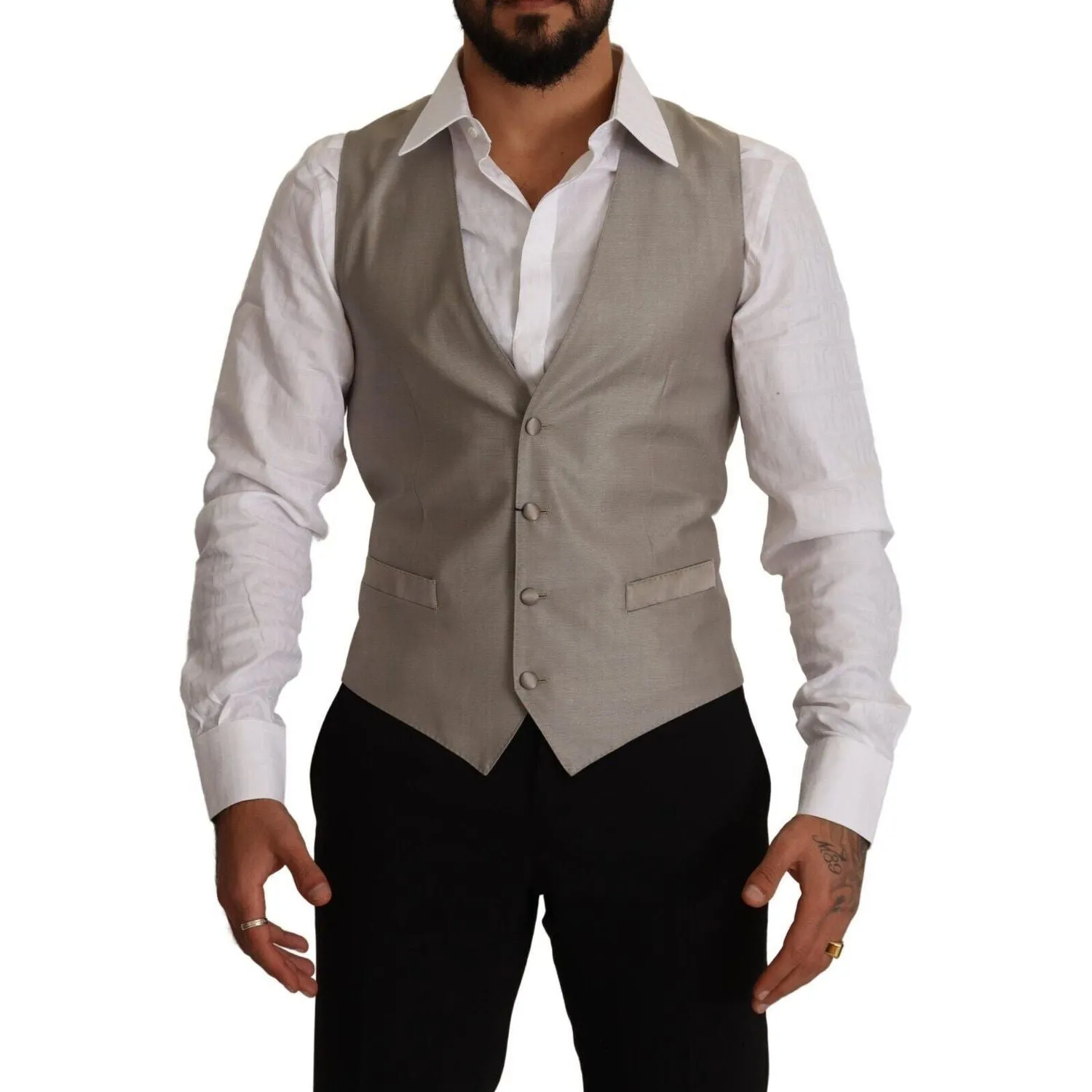 Dolce & Gabbana Elegant Single Breasted Dress Vest in Beige