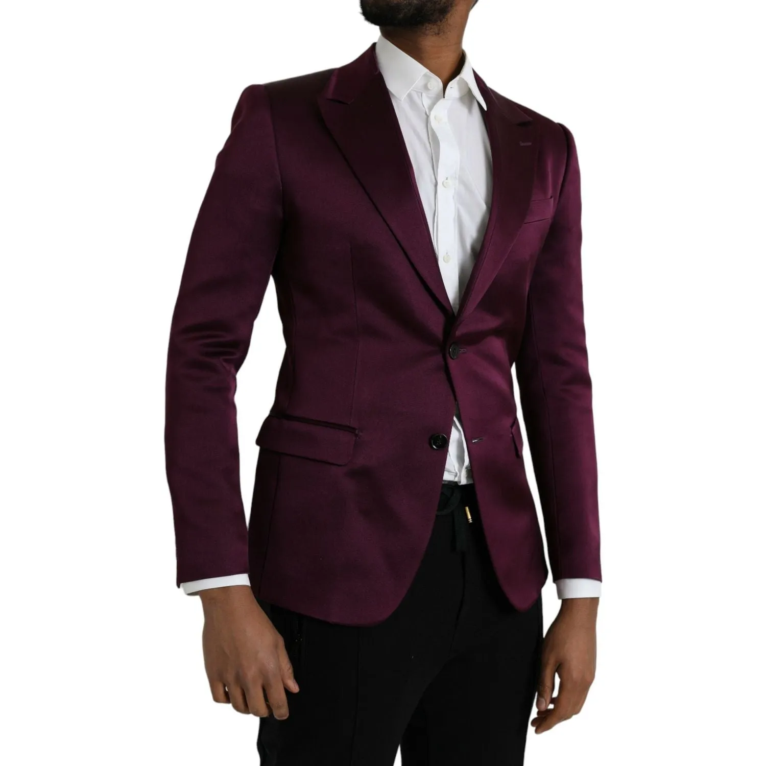 Dolce & Gabbana Maroon Silk Single Breasted Coat Blazer