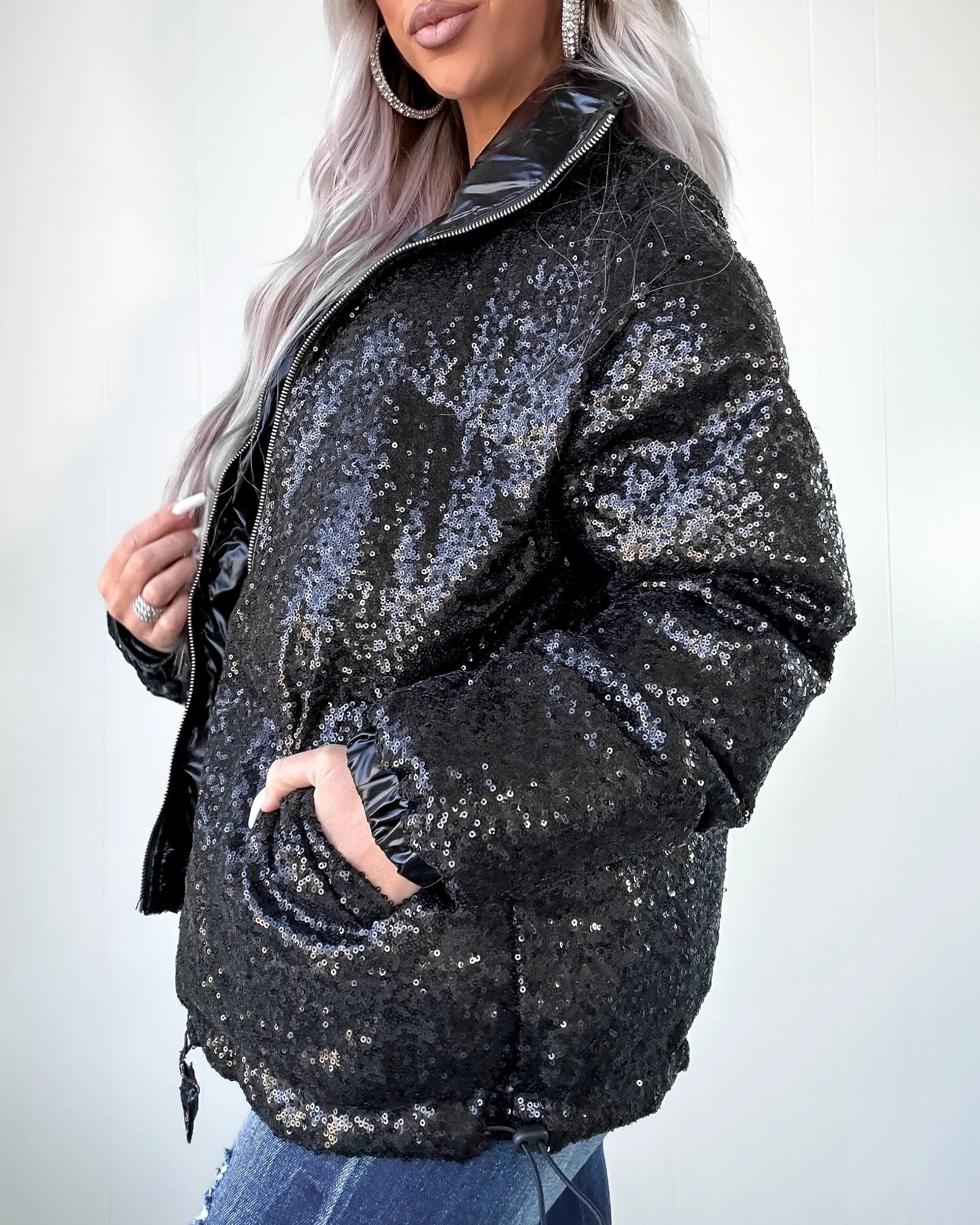 DOORBUSTER Black Sequin Puffer Jacket