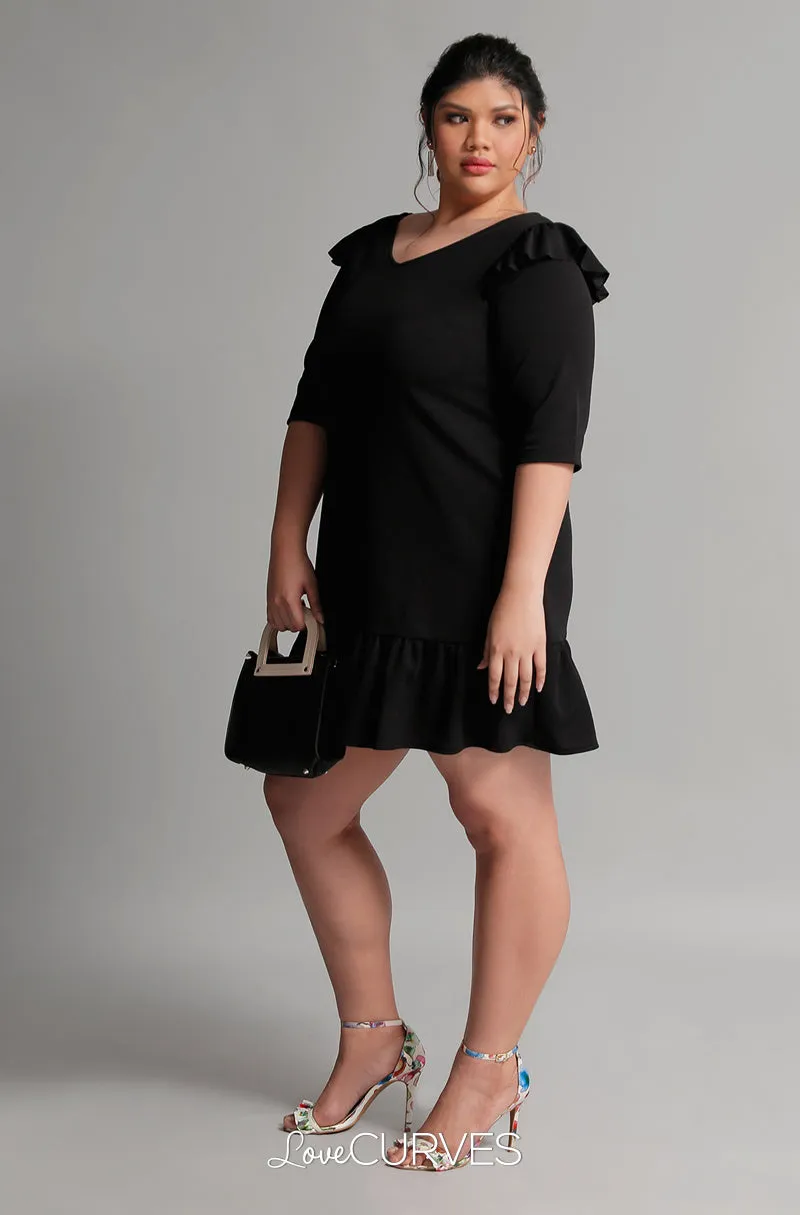 Drop Waist Ruffle Dress - Black