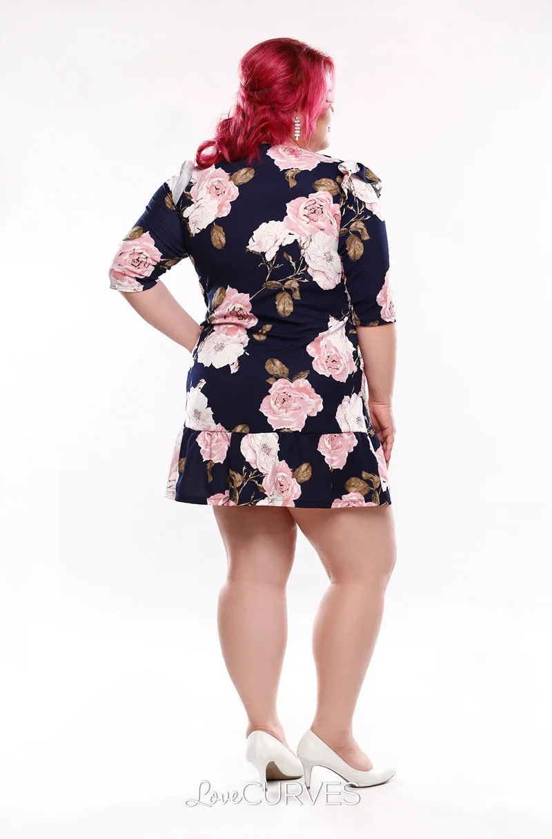 Drop Waist Ruffle Dress -Navy Blossoms - KDR