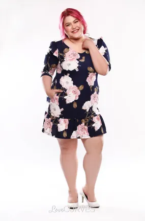 Drop Waist Ruffle Dress -Navy Blossoms - KDR