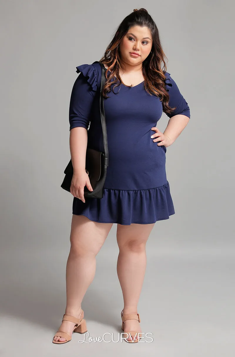 Drop Waist Ruffle Dress - Navy Blue