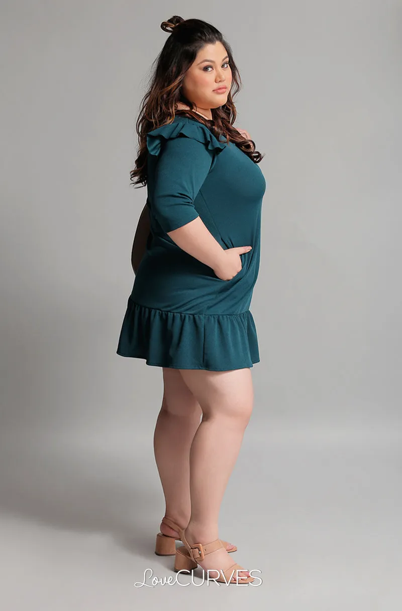 Drop Waist Ruffle Dress - Pine Green