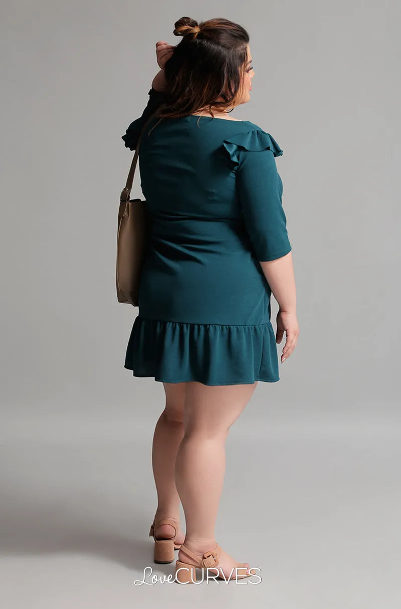 Drop Waist Ruffle Dress - Pine Green