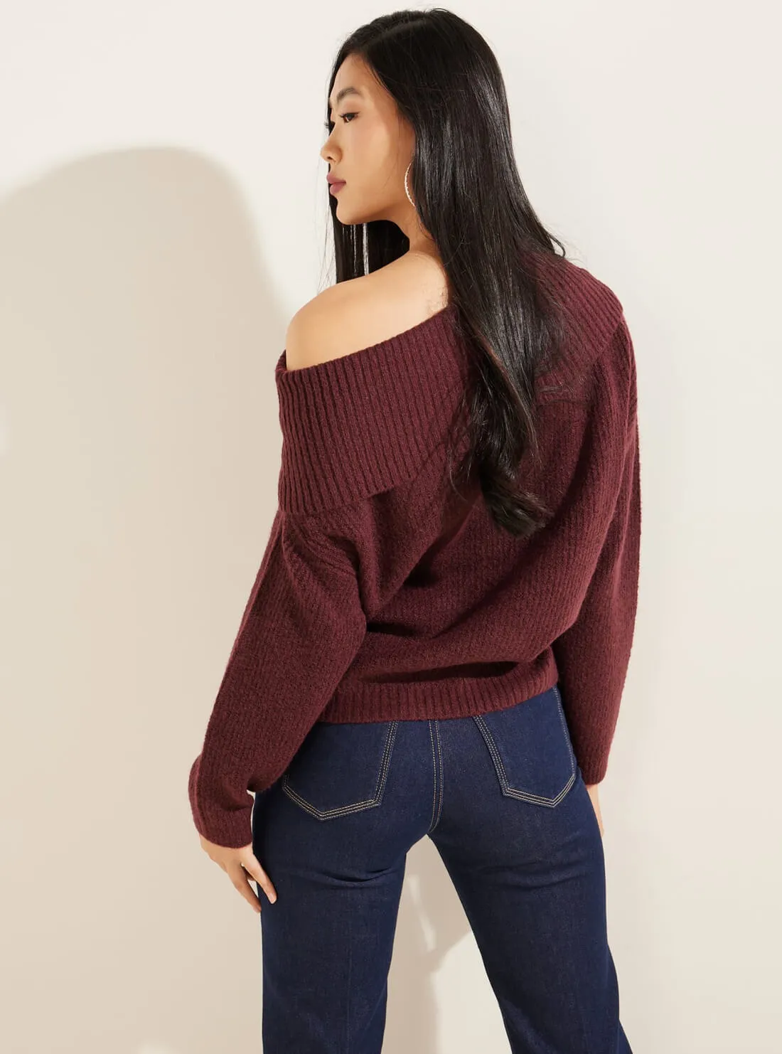 Eco Burgundy Gerri Off Shoulder Knit Top