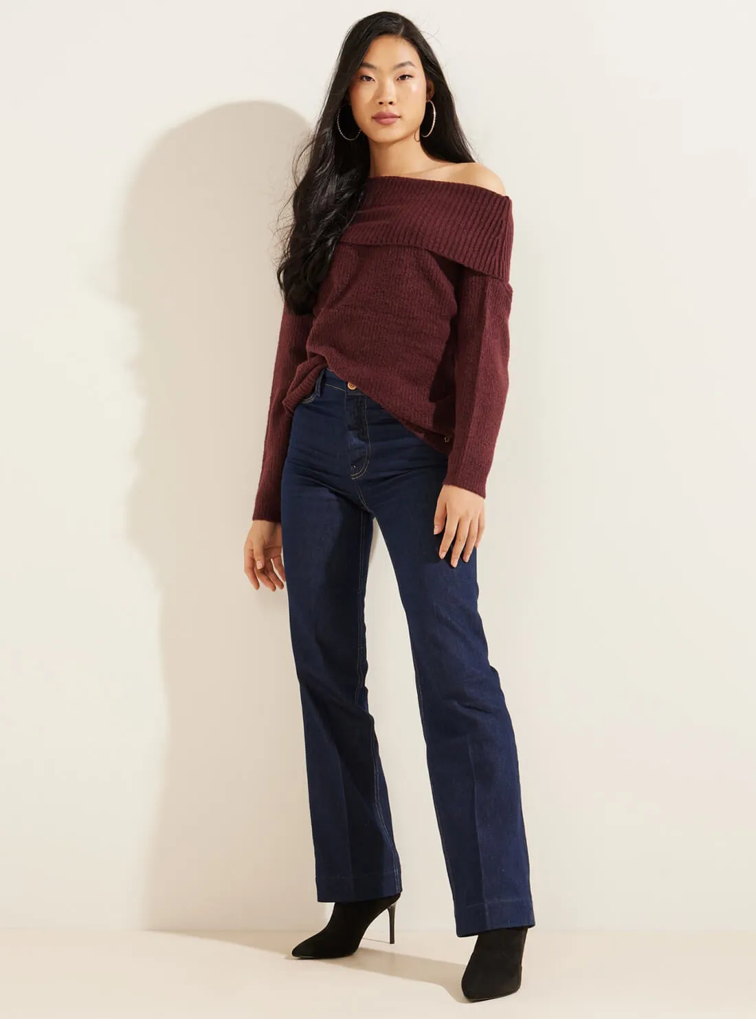 Eco Burgundy Gerri Off Shoulder Knit Top