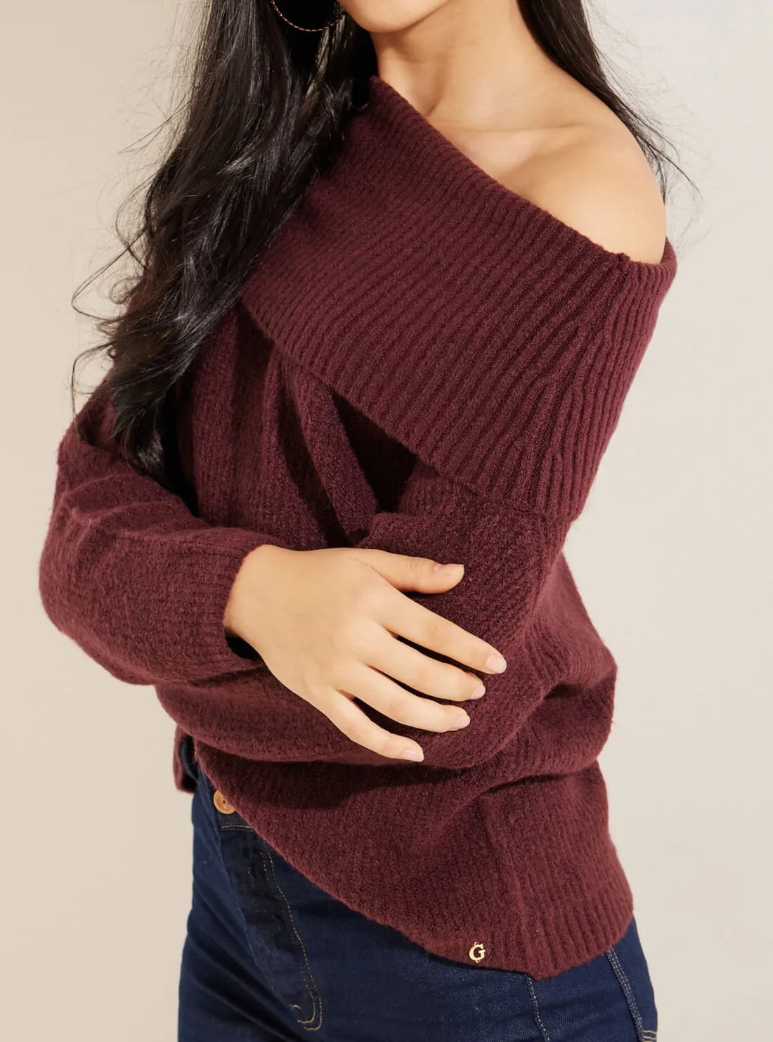 Eco Burgundy Gerri Off Shoulder Knit Top